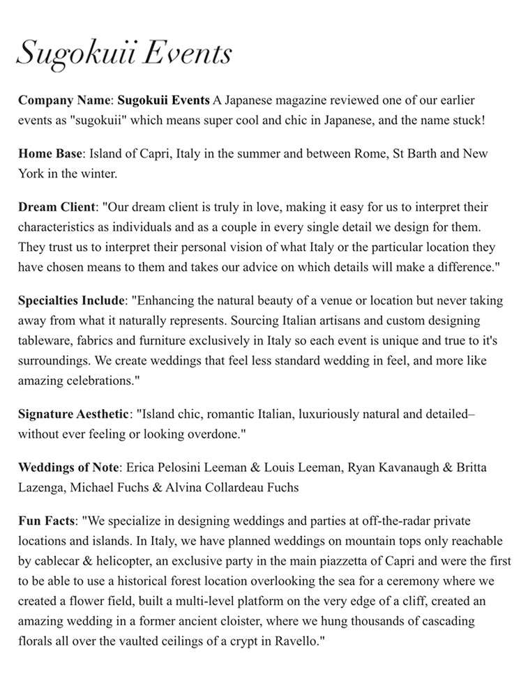 Top Wedding Planners in the Us — Harper’s Bazaar, Sugokuii Events